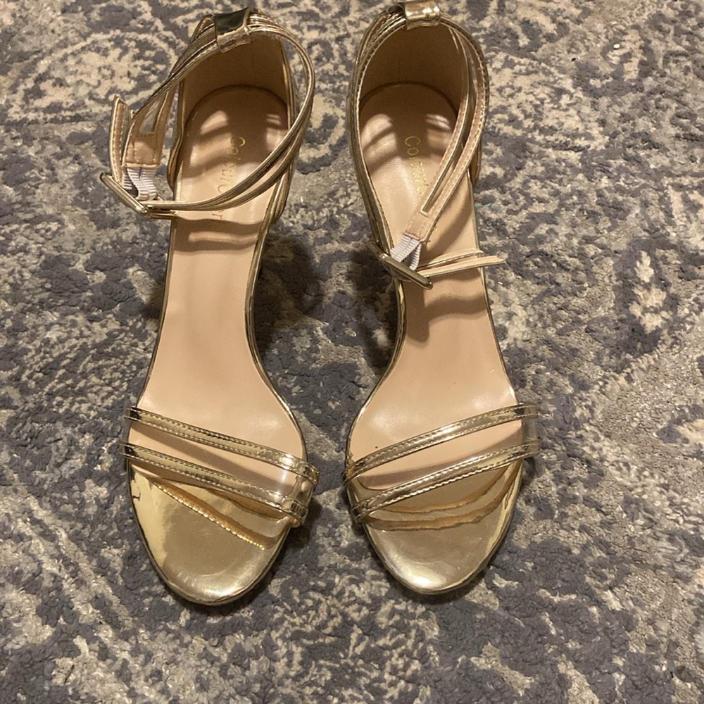 Colour Cherie Gold And Clear Women's Stiletto Heeled Sandals Size 37